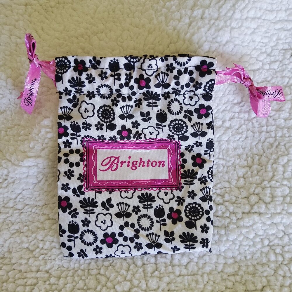 Brighton Floral Drawstring Jewelry Gift Pouch Bag Pink Black White Flower Print